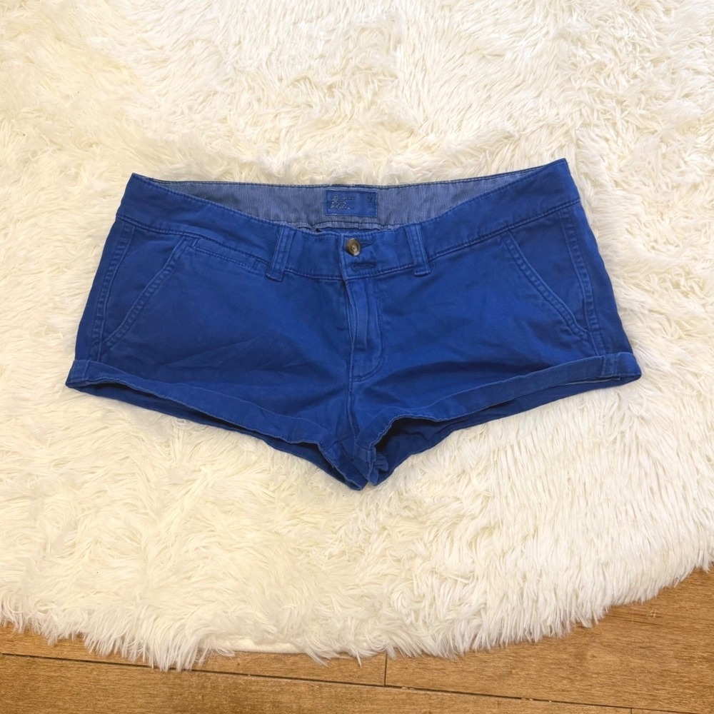 American Eagle Royal Blue Stretch Midi Shorts Low Rise Cuffed Chino Size 6